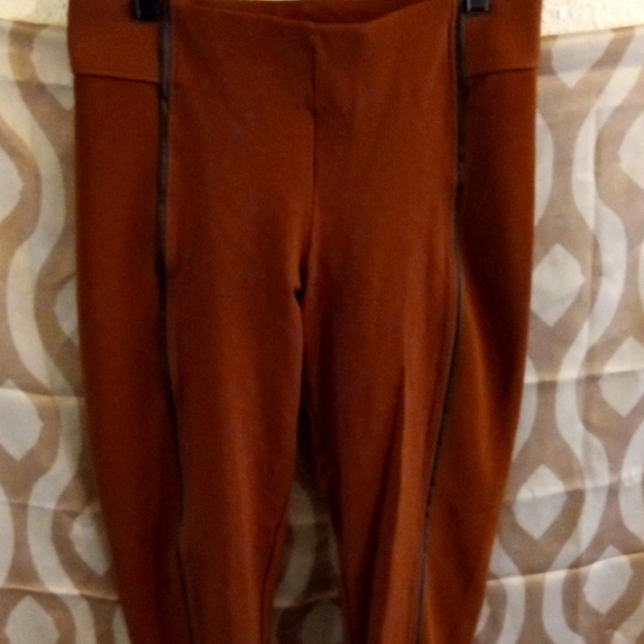 Jeggings byAshley with Leather Strip Down the Center Front NWOT Chocolate Brown - Picture 1 of 5